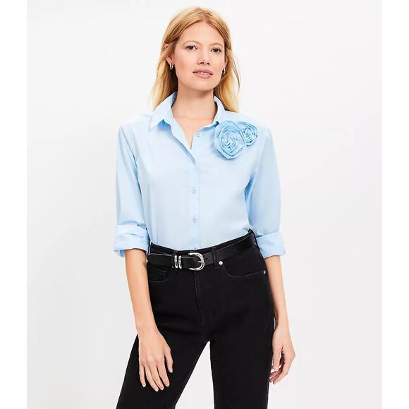 Loft Rosette Poplin Everyday Relaxed Shirt Light Blue in Lakeside Mist Size XL‎ - Picture 1 of 10